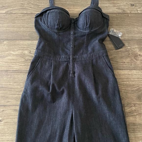 GUESS Dark Denim Corset Jumpsuit Romper Pinup Barbie size 29 Medium - Picture 5 of 12